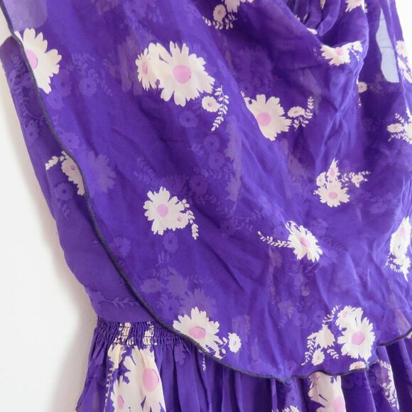 VINTAGE ANNA SUI 100% Silk Purple Ditsy Floral Draped Dress Y2K - Size US 2 - Picture 8 of 15
